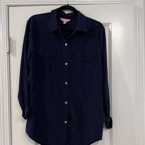 Like New Lilly Pulitzer Joelle Blouse Navy 100% Silk